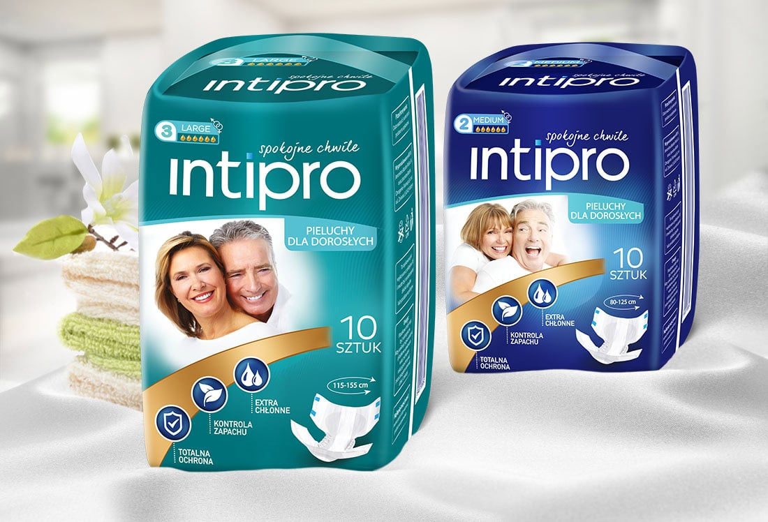 Projekt opakowania: Intipro — produkty chłonne dla dorosłych