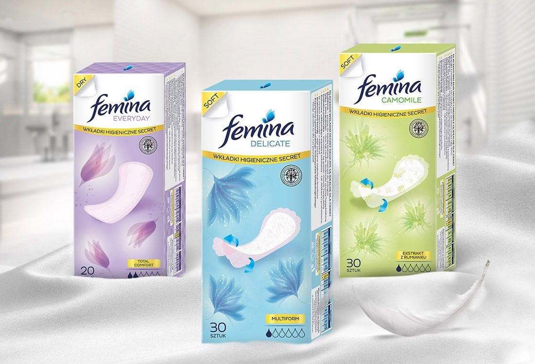 Projekt opakowania: Femina — wkładki higieniczne