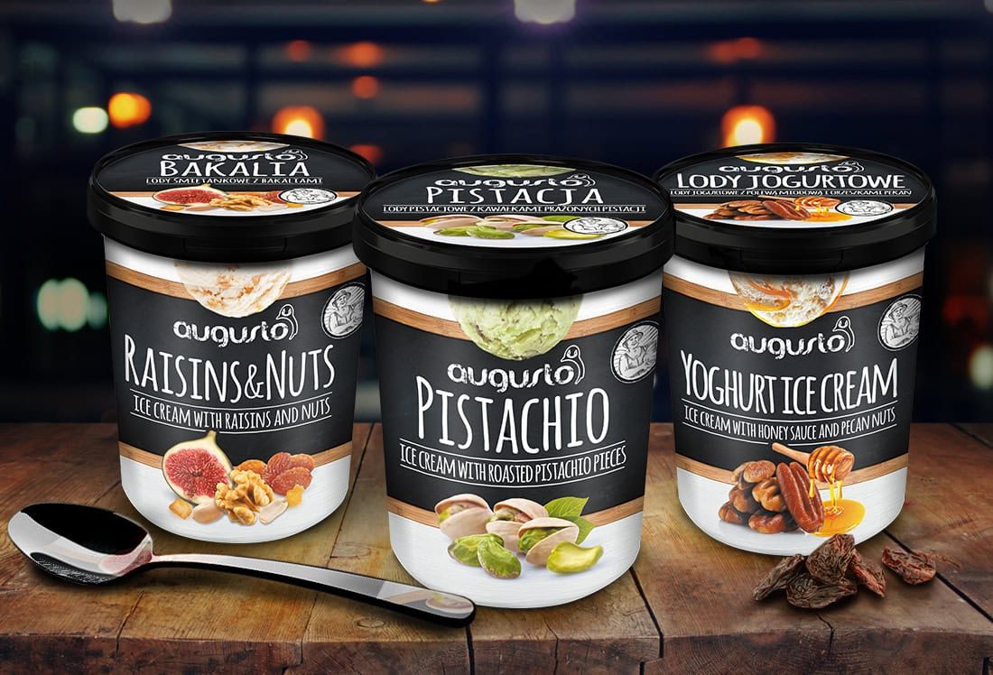 Projekt opakowania: Augusto — lody premium