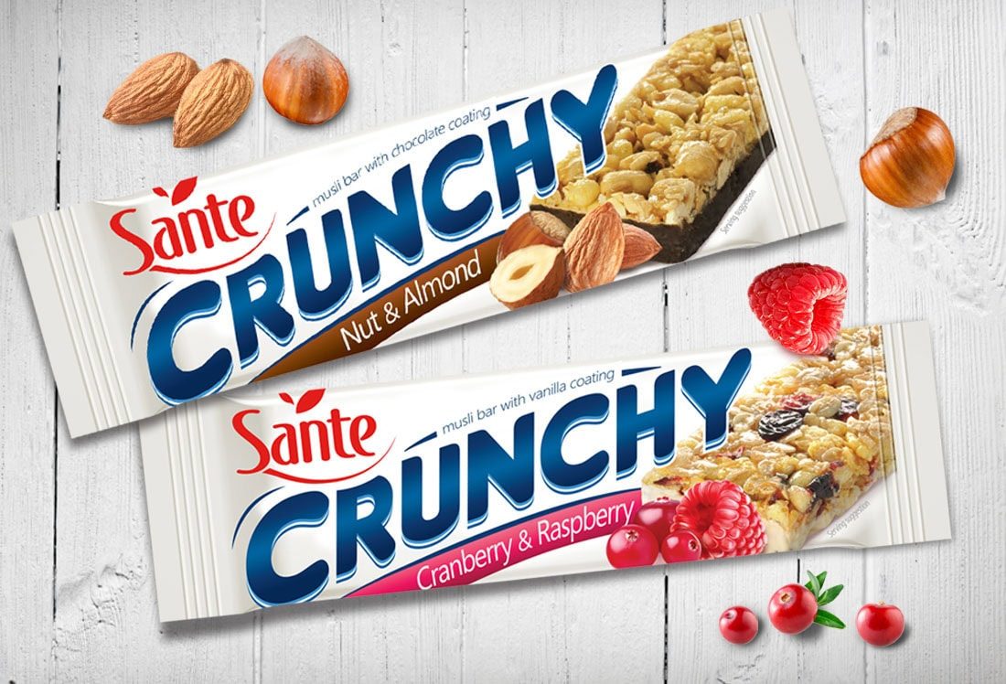 Projekt opakowania: Sante Crunchy — batony zbożowe