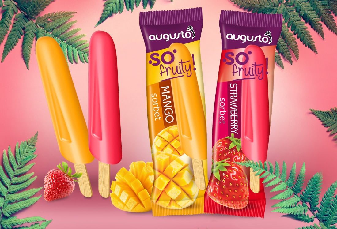 Projekt opakowania: Augusto So Fruity — sorbety na patyku